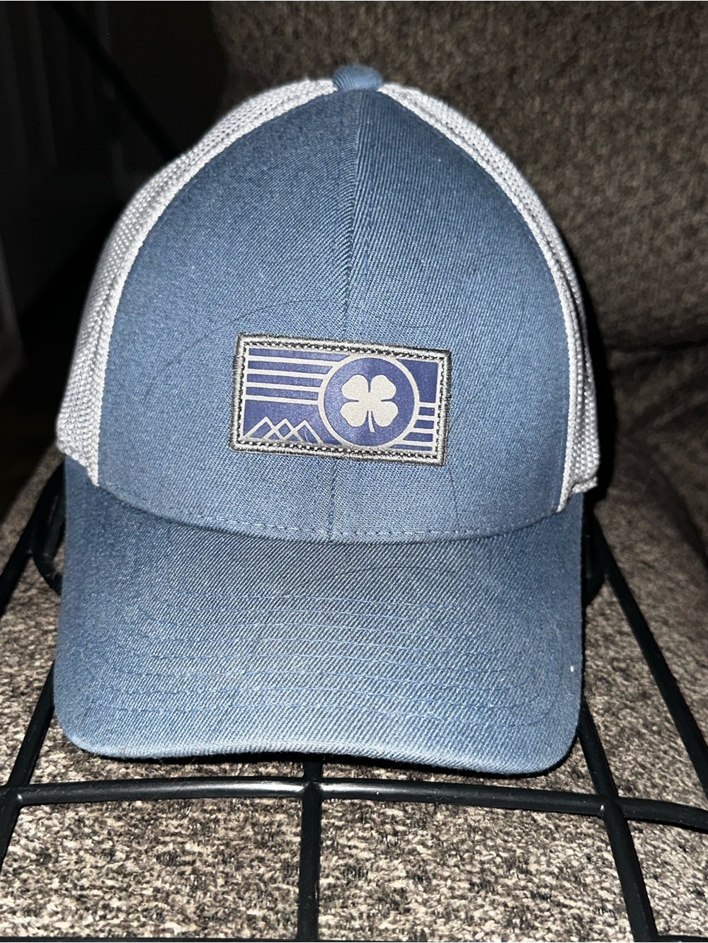 Black Clover Blue Mesh Trucker Hat with Clover Patch